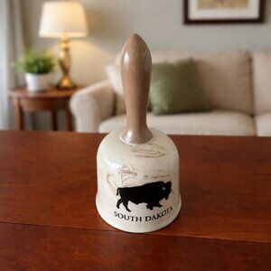 Vintage South Dakota Buffalo Souvenir Hand Bell | Rustic Stone Style